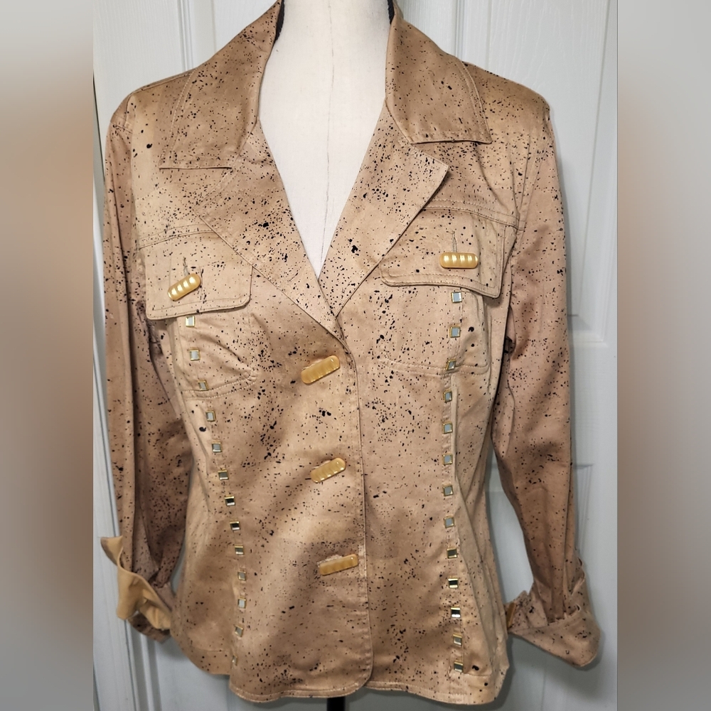 Very Vera Paint Splatter Button Front Jacket Women’s Large Cotton Stretch